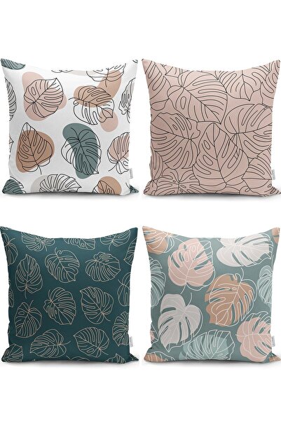 Nish & Royal Modern Pillow and Cushion Cover Set with Onedraw Drawing Leaf Pa...