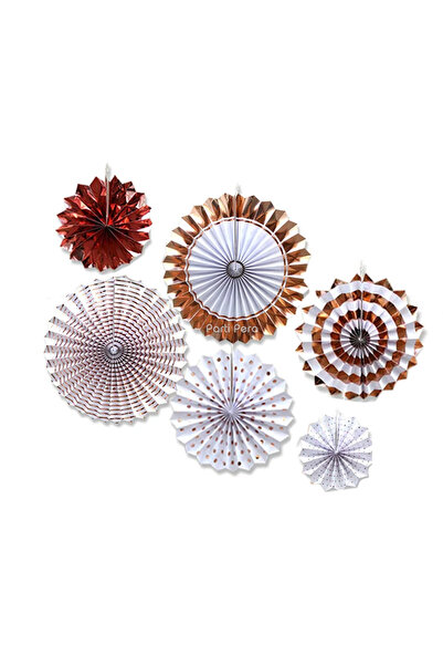 parti pera Rose Gold Desenli Yelpaze Süs 6'lı Paket