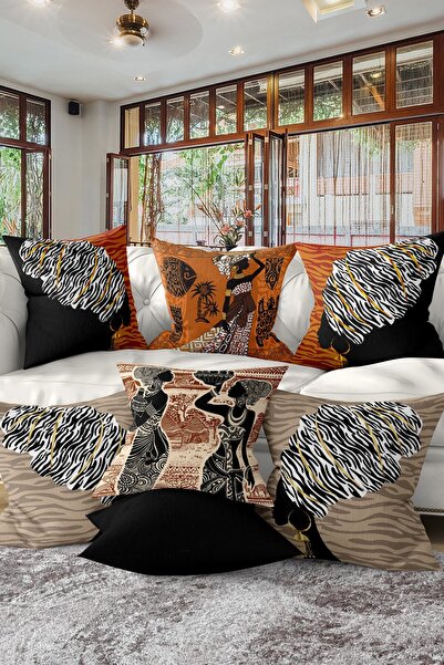 Nish & Royal Set de huse de pernă neagră cu două fețe, design special, din 7 ...