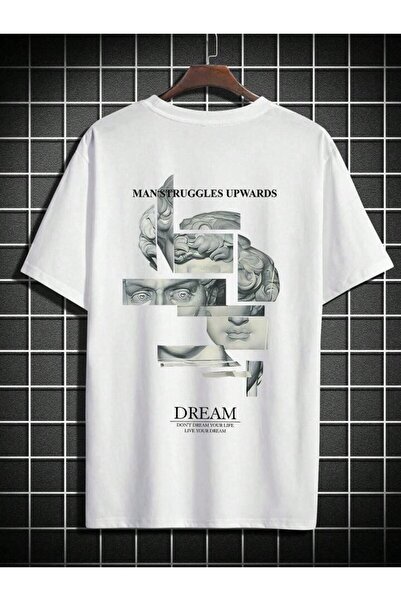 AFROGİYİM Μπλουζάκι Unisex Dream Man Sculpture Μπροστινό Πίσω Τυπωμένο Oversize T-shirt