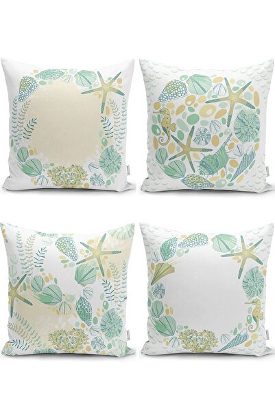 Nish & Royal Soft Colorful Starfish Pattern on White Background Modern Pillow...