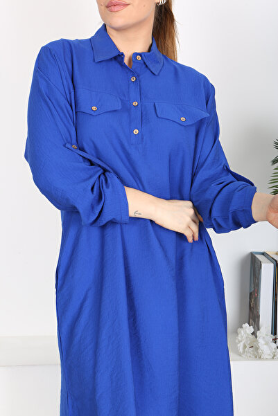 XL Modam ROCHIE ALBASTRĂ DE ȚESĂTURĂ AYROBİN DE MĂRIME MARE DE FEMEI