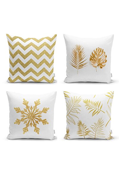 Nish & Royal 4-Piece Modern Pillow Cushion Cover with Gold Leaf and Zigzag Motif