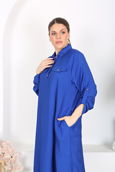 XL Modam ROCHIE ALBASTRĂ DE ȚESĂTURĂ AYROBİN DE MĂRIME MARE DE FEMEI