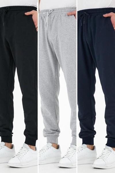 COMEOR Pantaloni de trening pentru bărbați din 3 piese, negru-gri-marinier, c...
