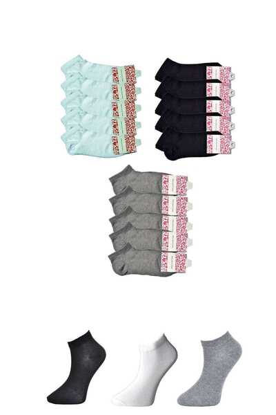 TREND Black Gray and White Women's Ankle Socks 15 pairs