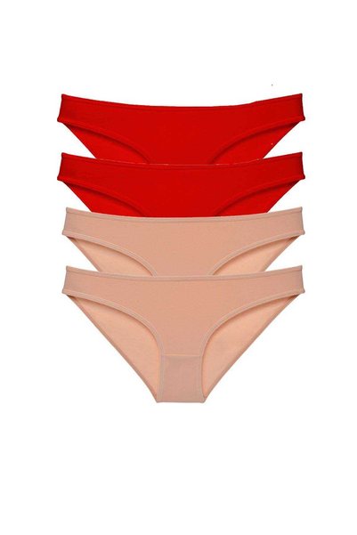 TREND 4 Pieces Eco Set Lycra Women's Slip Panties Red Skin