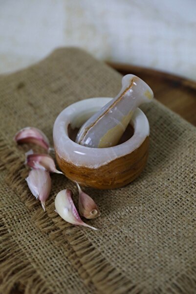 HADDİZAT Haddizat Beyaz Renkli Mermer Havan | Sarımsak Ezici Yuvarlak Mermer Havan Seti