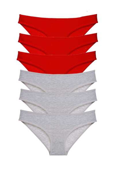 TREND 6 Pieces Eco Set Lycra Women's Slip Panties Red Gray