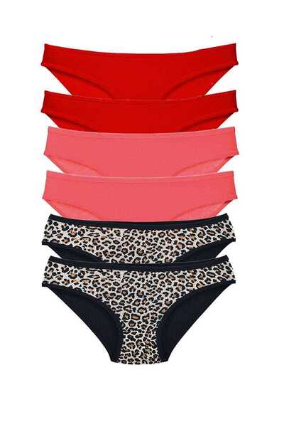 TREND 6 Pieces Lycra Women's Slip Panties Leopard Red Fuchsia
