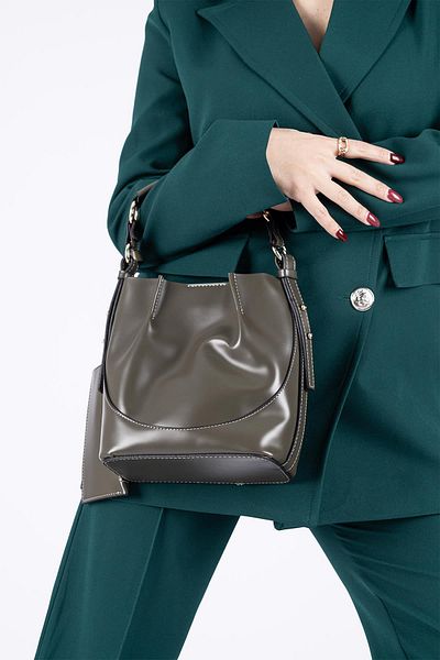 Getcho Sutton Women's Khaki Shiny Shoulder and Hand Bag with Side Bag - Stylish Model with Cross Strap, Large Volume