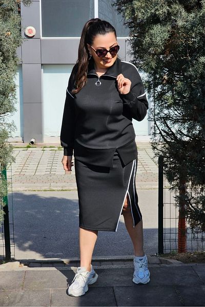 sinemisxxl طقم بلوزة تنورة كبيرة الحجم بخصر مطاطي من الليكرا