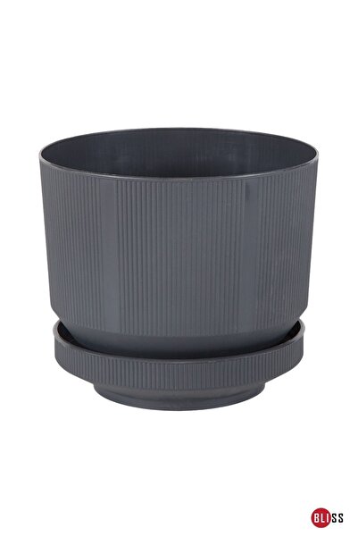 Bliss 9 Litre Antrasit Dekoratif Lüx Saksı İç Dış Mekan Tabaklı Plastik Çiçek Saksısı
