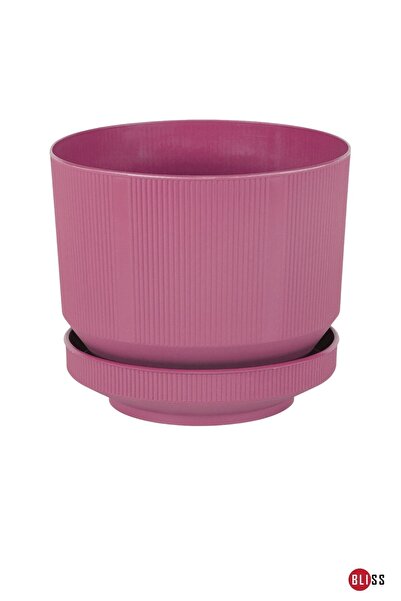 Bliss 1,7 Litre Vişne Dekoratif Lüx Saksı İç Dış Mekan Tabaklı Plastik Çiçek Saksısı