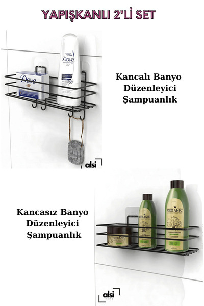 ALSİ HOME Polica za kupatilo sa lepljivim kukama Držač šampona za kupatilo Tu...