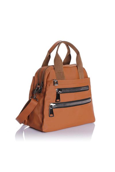 Getcho Biens Women's Tan Double Zipper Hand and Shoulder Bag – Short Handle, Cross Strap, Casual