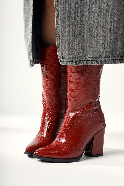 Limoya Cizme scurte de damă cu toc cu crocodil burgundy Keri