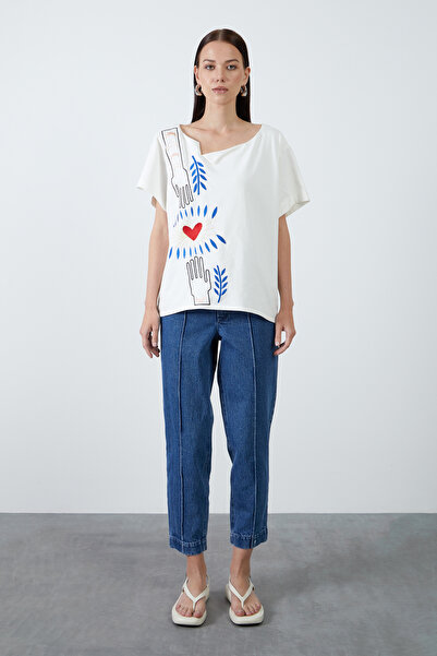 GİZİA Baskı Detaylı Ekru Tshirt