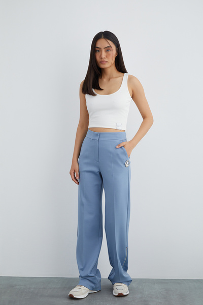 GIZIA SPORT Taşlı Aksesuar Detaylı Dış Paça Fermuarlı Pantolon