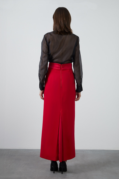 GİZİA Arkası Yırtmaçlı Düz Form Uzun Pembe Etek