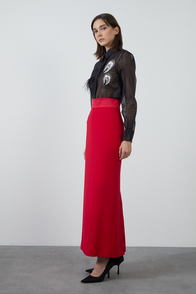 GİZİA Arkası Yırtmaçlı Düz Form Uzun Pembe Etek