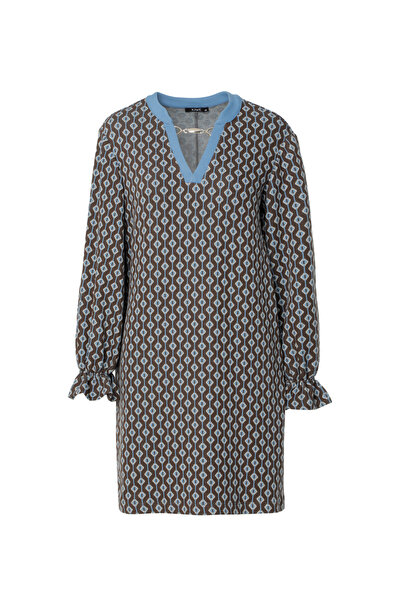 kı.we Triko Metal Aksesuar Detaylı Midi Mavi Elbise