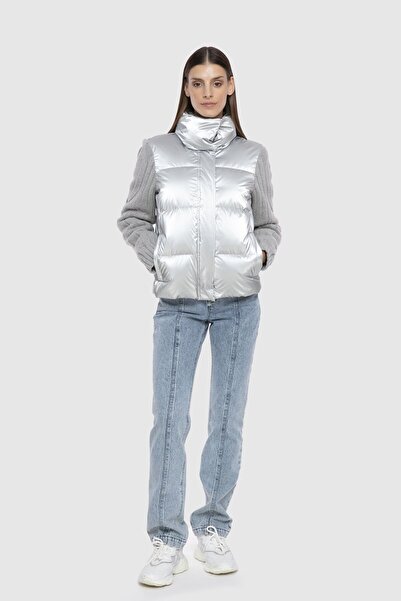 GİZİA Triko Kol Detaylı Şişme Kaztüyü Gri Mont