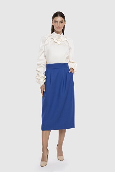 GİZİA Yüksek Bel Mavi Kalem Etek
