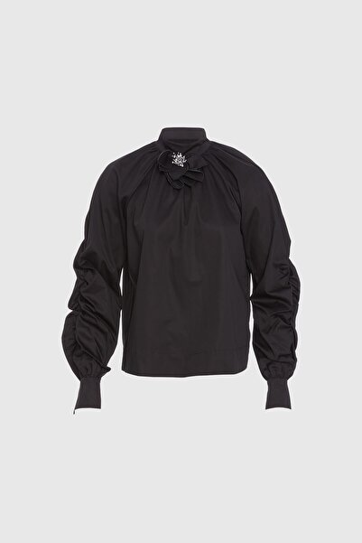 GİZİA Fırfır Detaylı Siyah Bluz