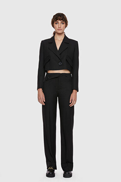 Black Suit with Crop Jacket and Palazzo Pants