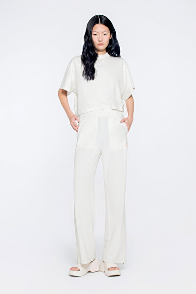 GIZIA SPORT Gold Sim Ipli Dik Yaka Ekru Tshirt