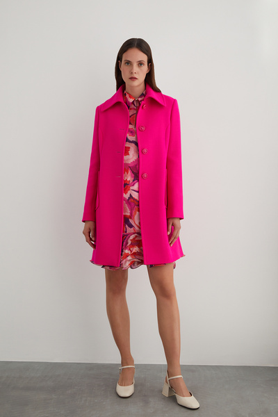 GİZİA Arka Beden Yırtmaçlı Gömlek Yaka Pembe Kaban