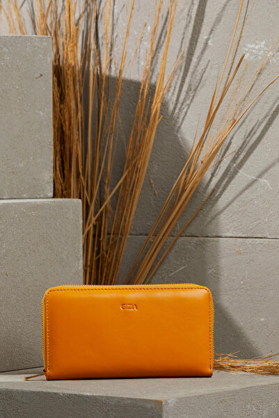 GİZİA Fermuar Detaylı Sarı Deri Cüzdan