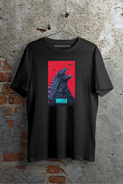 venüsdijital Μαύρο μπλουζάκι με τυπωμένο σχέδιο Godzilla Unisex