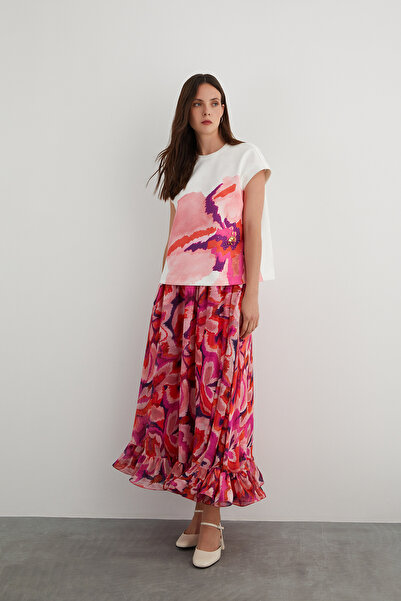 GİZİA Özel Desen Kısa Kollu Scuba Bluz