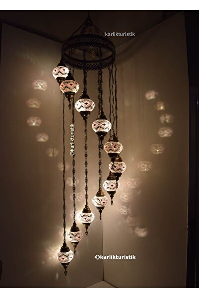 karlıkturistik Mozaik Sarkıt Avize 11li Galeri Boşluğu Tavan Lambası Renkli E...