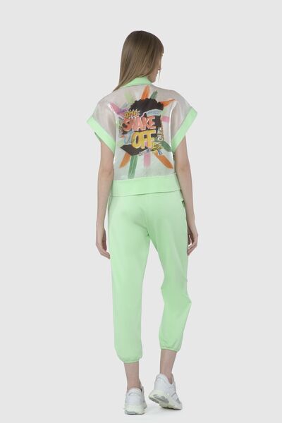 GIZIA SPORT Çıtçıt Detaylı Yüksek Bel Paçası Lastikli Yeşil Pantolon