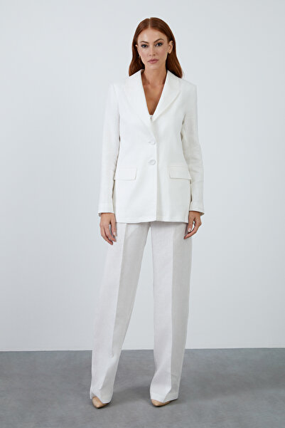 GİZİA Uzun Kollu Ekru Keten Ceket