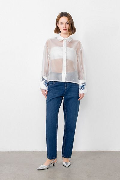 GİZİA See-through White Shirt with Stripe Accessory