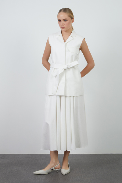 GİZİA Kol Ucu Dantel Detaylı Seyyar Kuşaklı Ekru Ceket