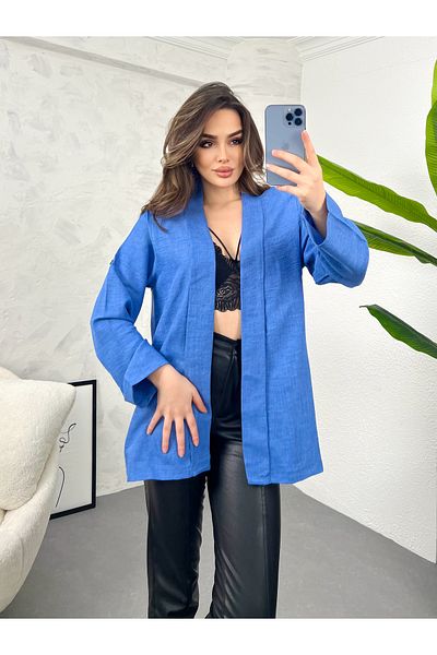 modavingo WOMEN'S INDIGO MELANGE LINEN APOLETTE JACKET