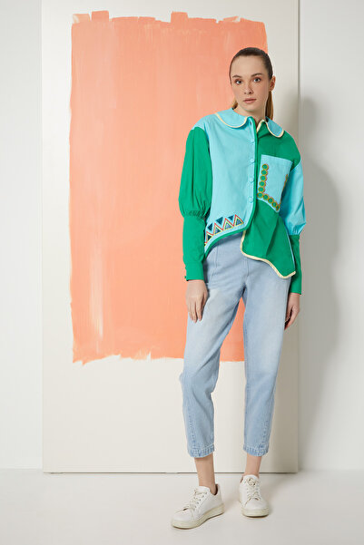 Manimani Poplin Blue Shirt - Embroidery Detail and Two Colors