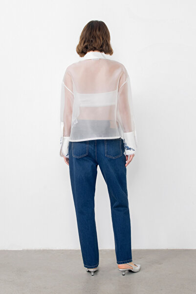 GİZİA See-through White Shirt with Stripe Accessory