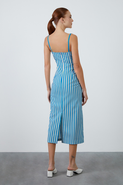 kı.we Askılı Biye Detaylı Cepli Midi Elbise