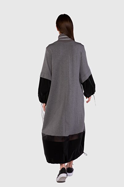 GIZIA SPORT Işleme Detaylı Transparan Şeritli Antrasit Elbise