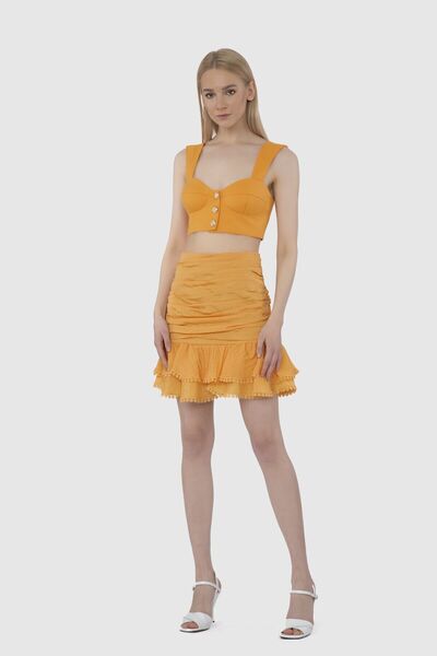 GİZİA Fırfırlı Mini Turuncu Etek