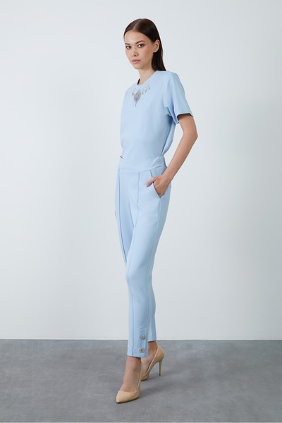 GIZIA SPORT Paçası Düğme Detaylı Beli Lastikli Mavi Eşofman