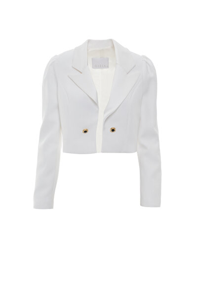 GİZİA Gold Düğme Detaylı Kısa Ekru Ceket