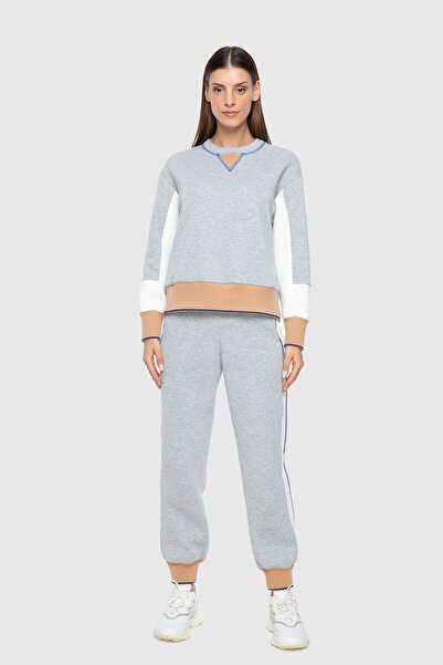 GIZIA SPORT Triko Detaylı Gri Sweatshirt