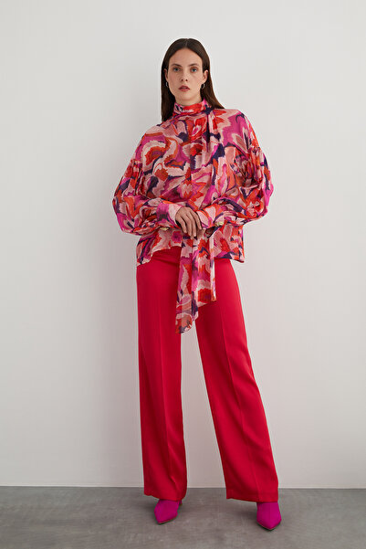 GİZİA Dik Yaka Desenli Şifon Bluz